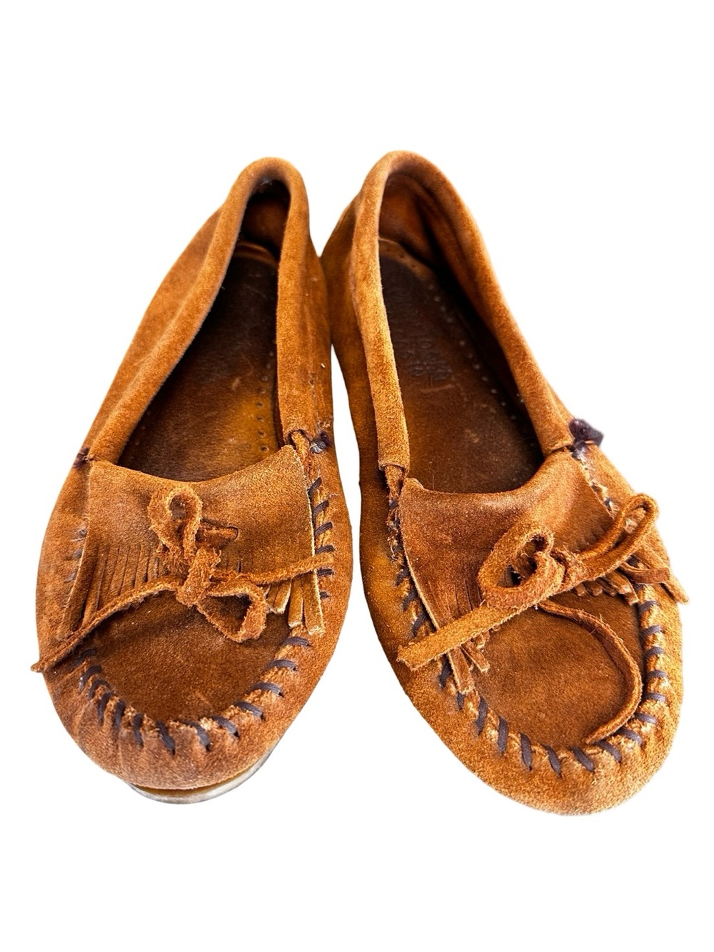 Minnetonka Brown Suede Leather Moccasins Size 6 Loafer Flats Winter Native